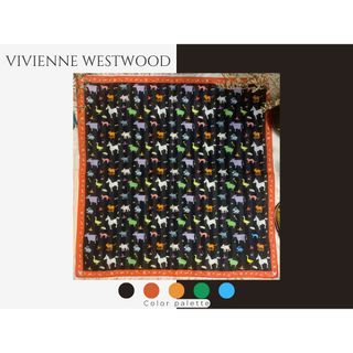 VIVIENNE WESTWOOD | Finest Cotton | 19x19in | Neck Scarf | The Carrot, Animals & The Orb Monogram Embroidered