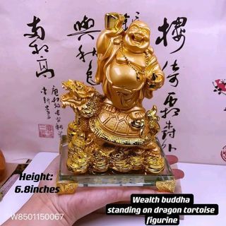 Wealth buddha standing on dragon tortoise figurine