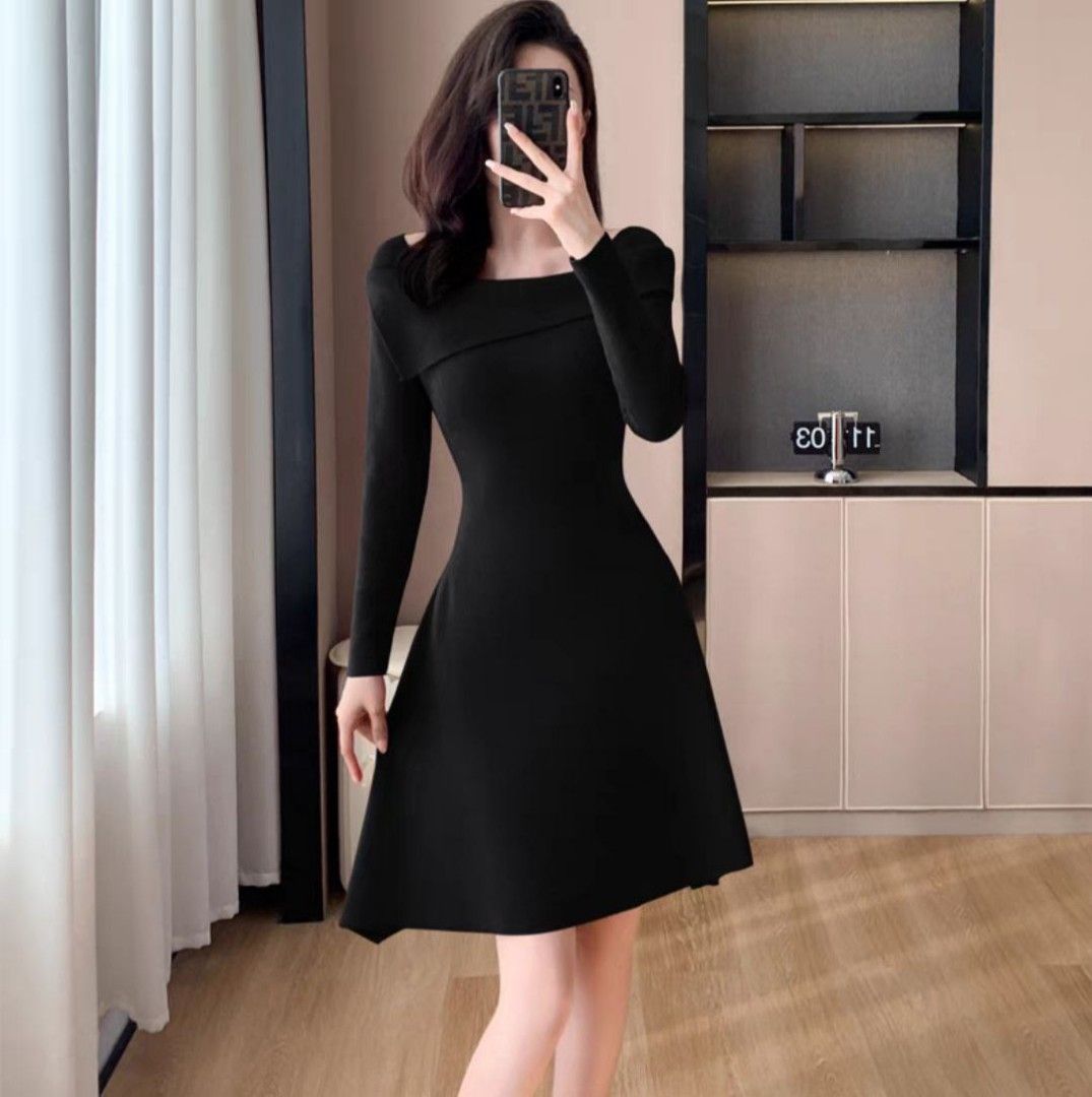 WTS dark blue long sleeve dress casual clean gurl style Women s Fashion Dresses Sets Dresses on Carousell
