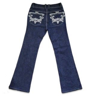y2k embroidered contrast stitch boot cut jeans semi flare denim pants 90's vintage retro 2000's not miss me antik