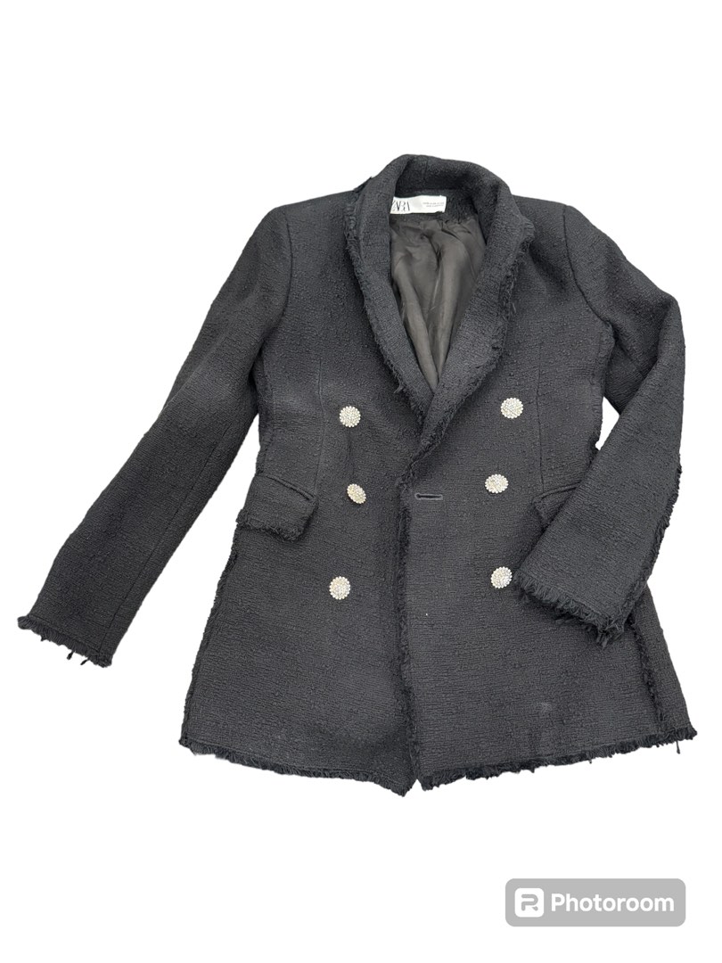 Zara black tweed coat 2025