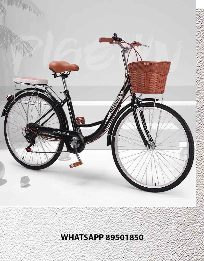 26 inch 6 Speed Pigewn Black Lady Bike Women Bike City adult male commuter retro bicycle Stylish and Retro Lady Bike for Comfortable City Commutes