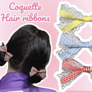 3 for 75 Coquette hair ribbon gingham and lace aesthetic hair bow