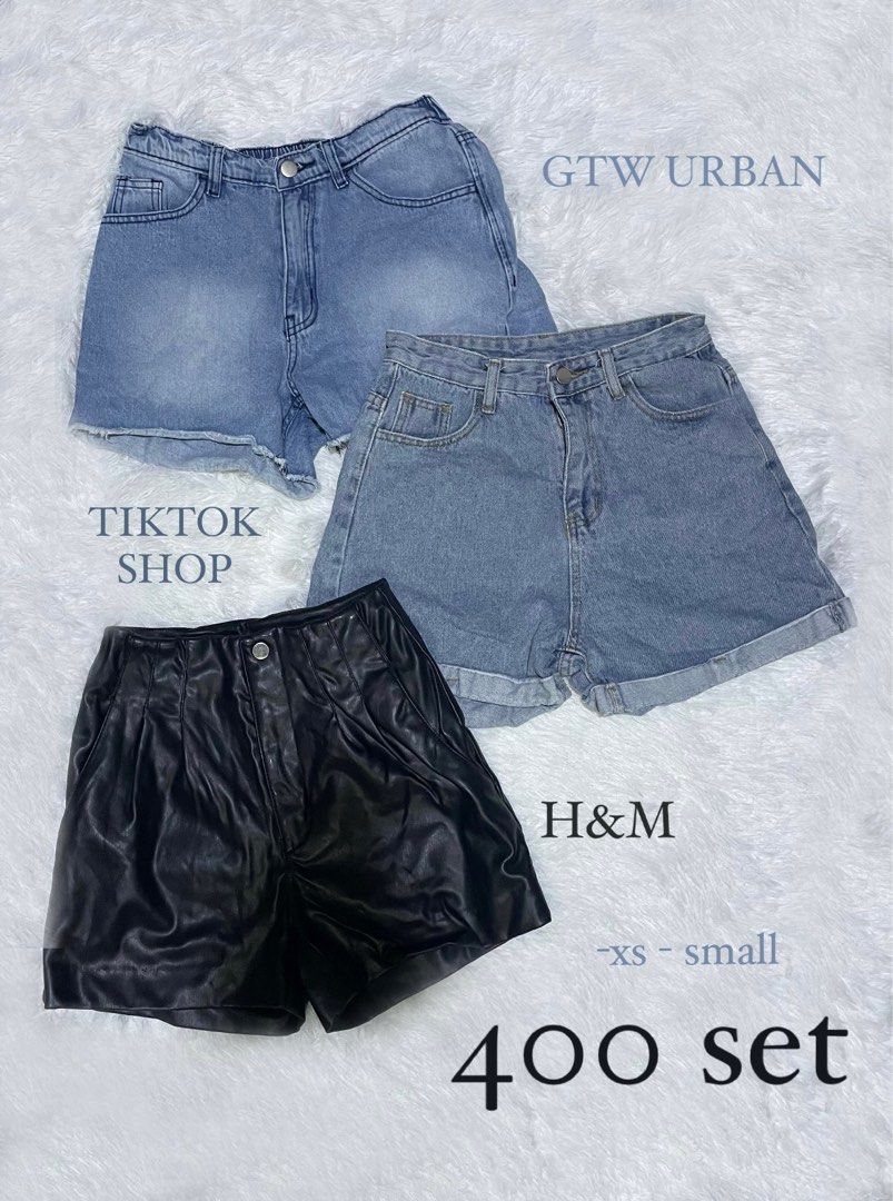 H M Leather shorts denim shorts Women s Fashion Bottoms Shorts on Carousell