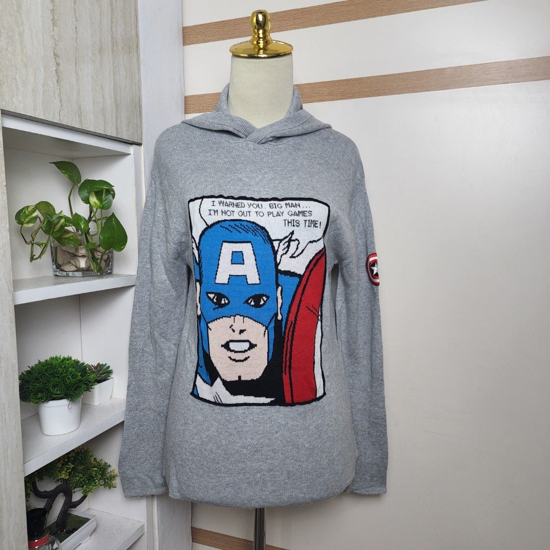6305 ZARA x MARVEL Grey hoodie knit top sweater Fesyen Pria Pakaian Atasan di Carousell