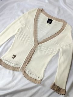 Anna Sui 90s Vintage Coqutte V-Neck Button Down Cardigan / Knitwear Cardigan / Knitted Crochet / Rare Anna Sui Princess Coquette Cardigan/ V-Neck Cardigan