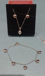 925 Silver Heart Earrings, Bracelet and Necklace Set