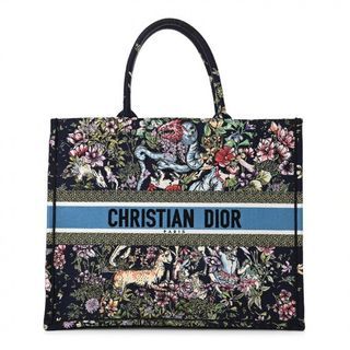 🇯🇵 Preloved Christian Dior Canvas Embroidered Book Tote D Constellation Diary in Navy Blue Fairytale Deer Pattern