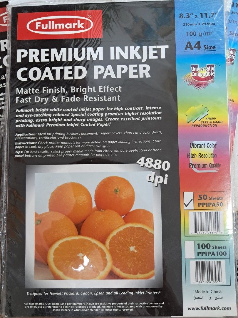 A4 size Fullmark Premium Inkjet Coated Paper 50sheets, Hobbies & Toys ...