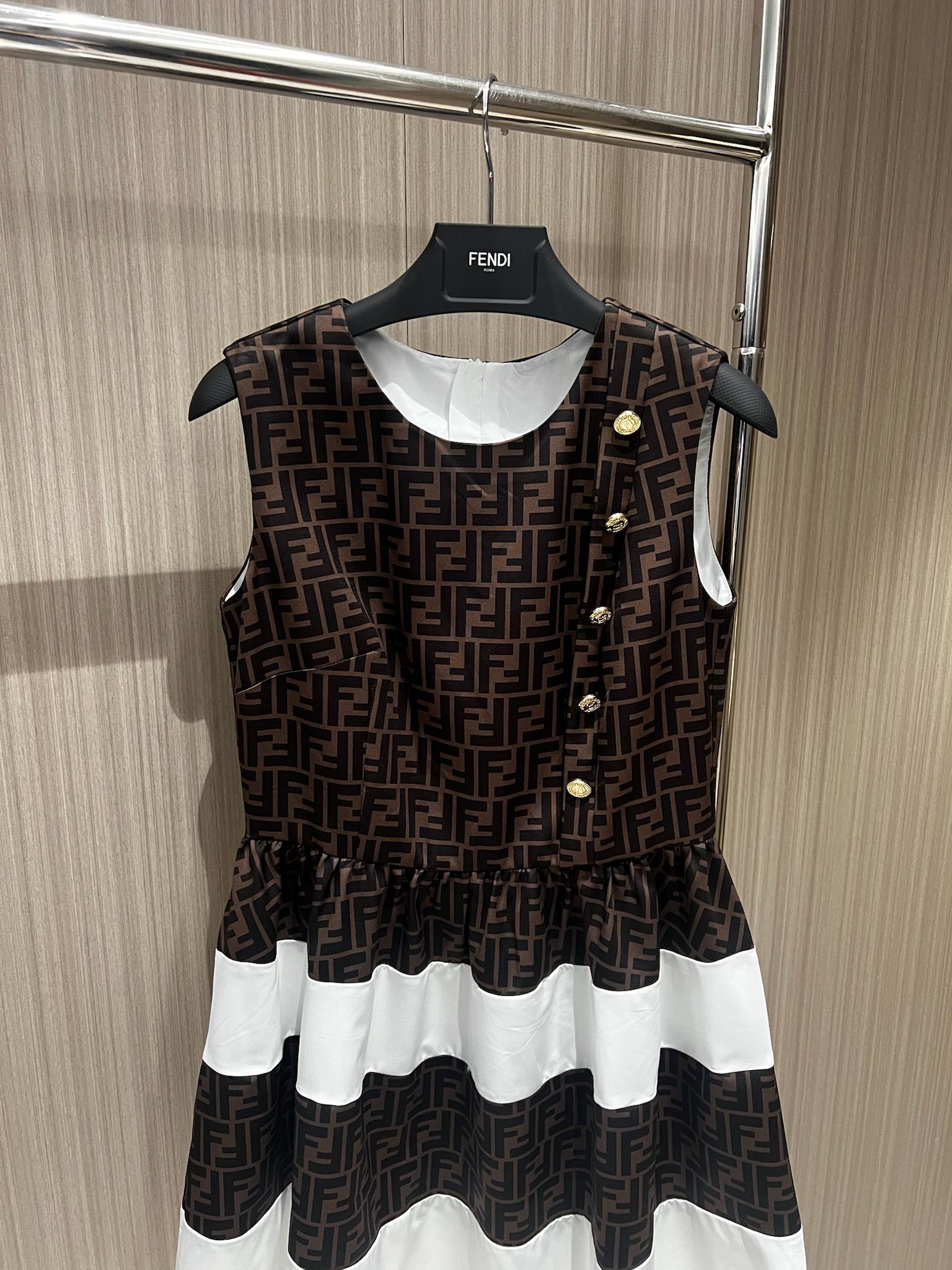 Authentic fendi printed patchwork sleeveless dress