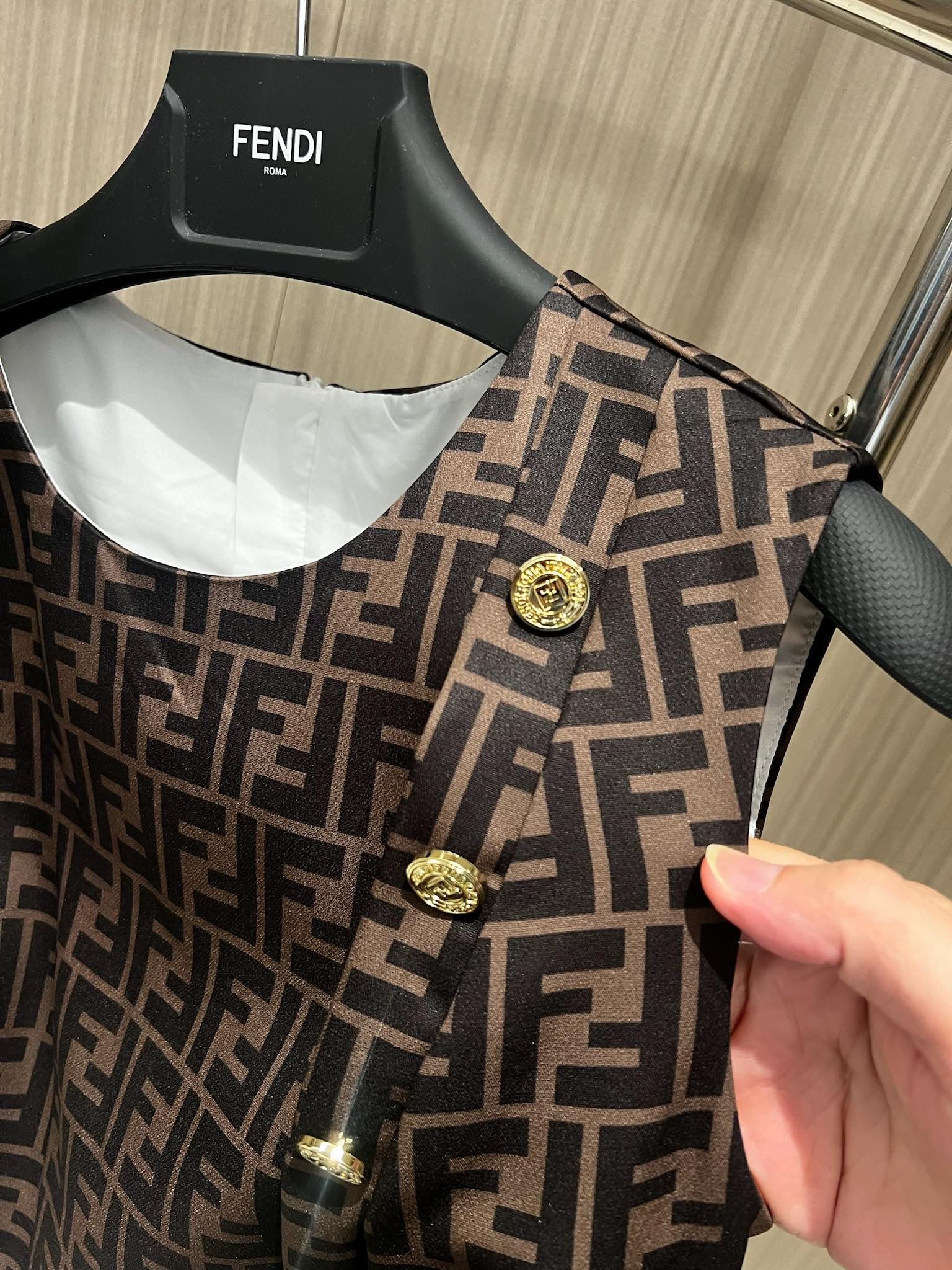 Authentic fendi printed patchwork sleeveless dress