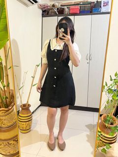 Black and Cream Formal Mini Collar Puff Dress