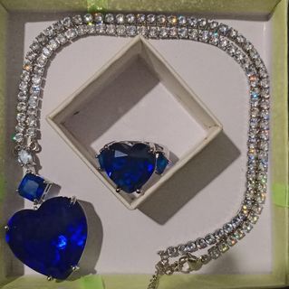 Blue Sapphire Ring and Necklace (tennis chain) set