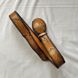 Brown Leather Belt with Snakeskin Buckle In