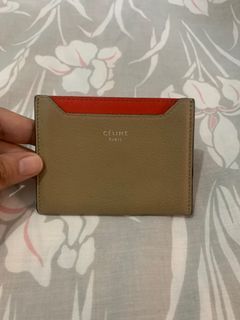 Celine Card Case Beige Red Bicolor Calf Leather