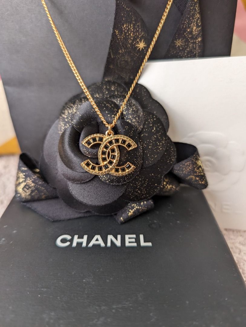 Chanel CC A15C Logo GHW black crystal Necklace in box receipt Women s Fashion Jewelry Organisers Necklaces on Carousell