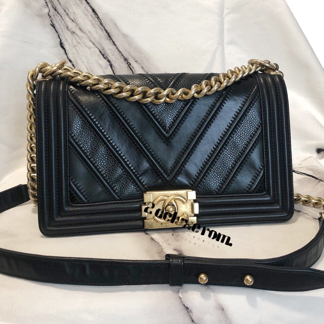 CHANEL leBoy Flap Bag old Medium Black Chevron Calf GHW series 22 FIXED PRICE