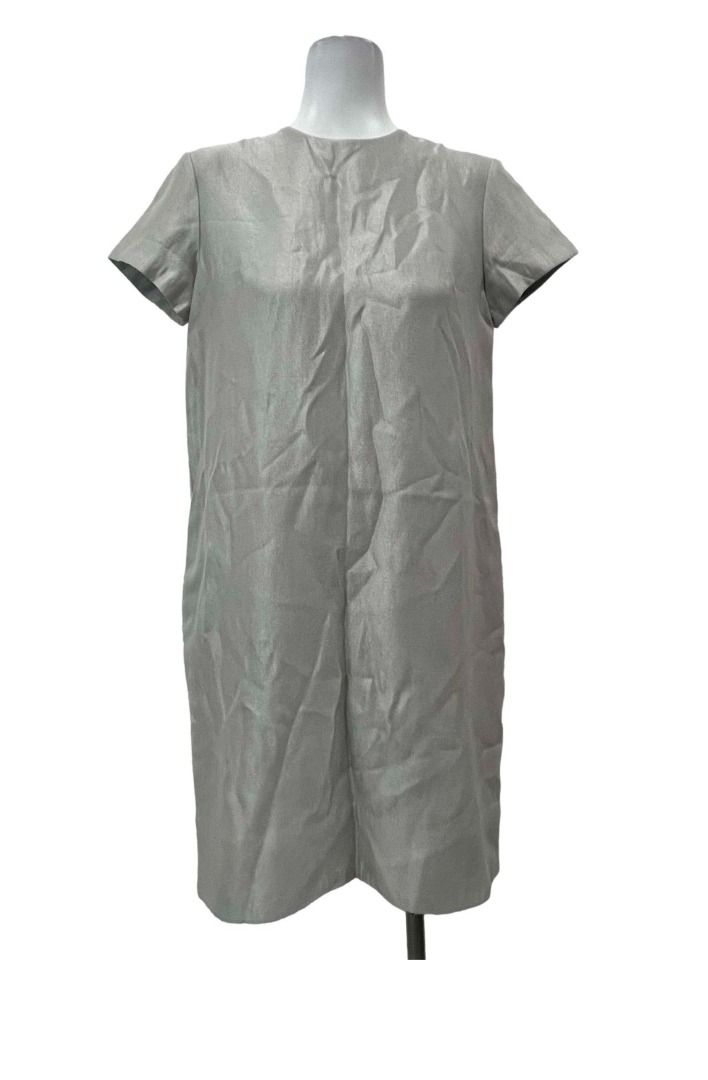 cos silver satin sleeve shift dress