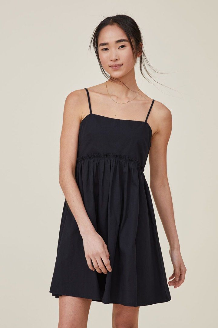 cotton on black mini dress Black Polka Dot Off Shoulder Cotton Mini Dress main image 0