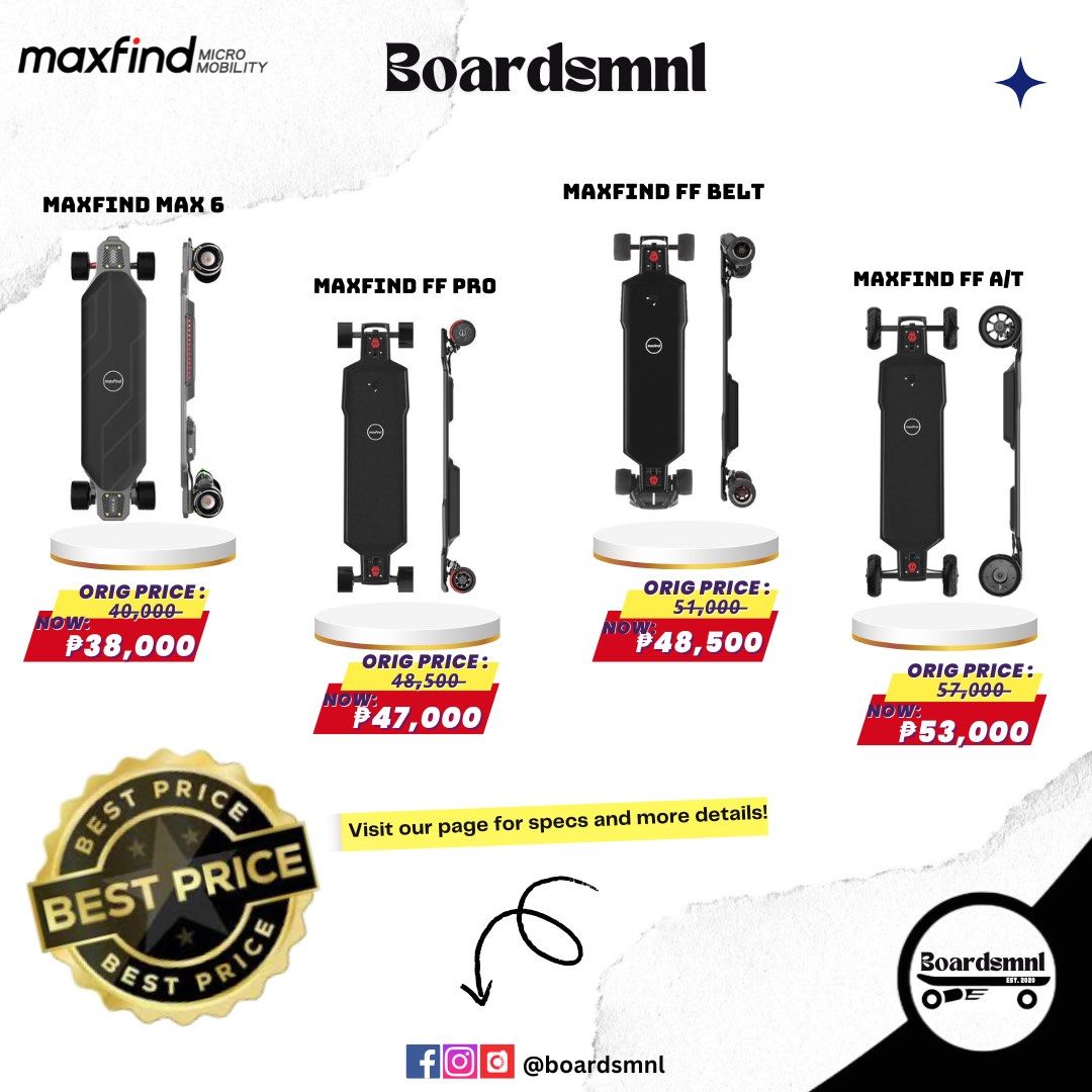 Electric Skateboards 🛹 (Category: Skates, Rollerblades & Scooters) located in Pasig City. Submitted by boardsmnl (Listing ID 1309686866, Image 2). Description: 𝟱𝟬% 𝐃𝐎𝐖𝐍𝐏𝐀𝐘𝐌𝐄𝐍𝐓 𝐎𝐍𝐋𝐘 𝐓𝐎 𝐏𝐋𝐀𝐂𝐄 𝐀𝐍 𝐎𝐑𝐃𝐄𝐑! 📣 𝐕𝐄𝐑𝐑𝐄𝐀𝐋 • 𝐓𝐘𝐍𝐄𝐄 • 𝐀𝐂𝐄𝐃𝐄𝐂𝐊 • 𝐌𝐀𝐗𝐅𝐈𝐍𝐃 • 𝐀𝐏𝐒𝐔𝐁𝐎𝐀𝐑𝐃 • 𝐎𝐌𝐖 • 𝐄𝐋𝐄𝐂𝐓𝐑𝐈𝐂 𝐒𝐊𝐀𝐓𝐄𝐁𝐎𝐀𝐑𝐃𝐒 Electric Skateboard Shop since 2020 that is the cheapest in the market yet has th