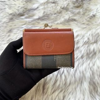 Fendi Pequin Vintage Red Black Small Kisslock Wallet