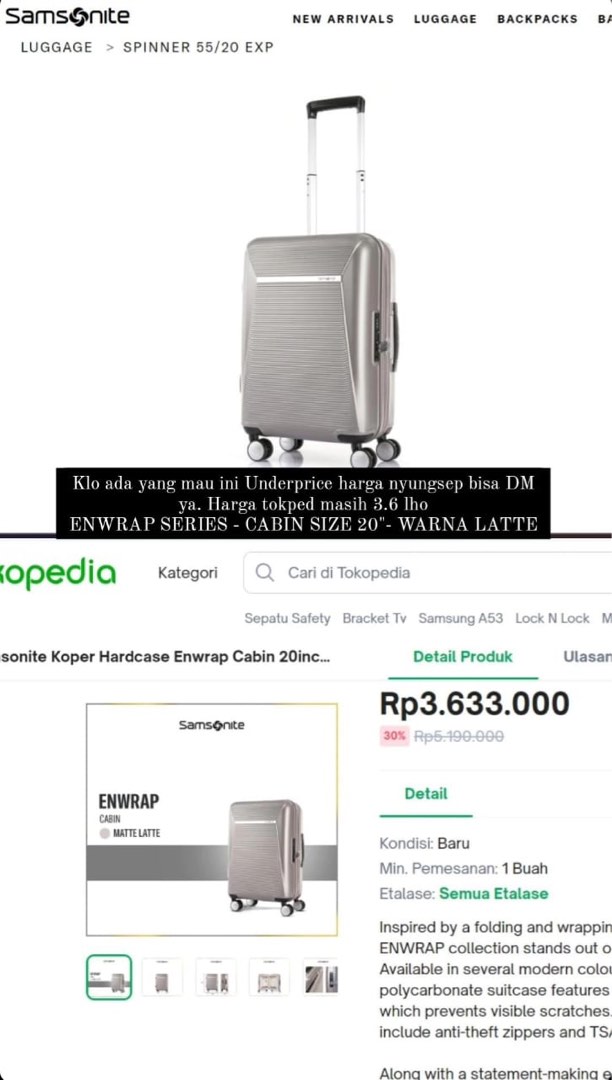 Koper Samsonite Enwrap Cabin size Barang Mewah Tas Dompet di Carousell