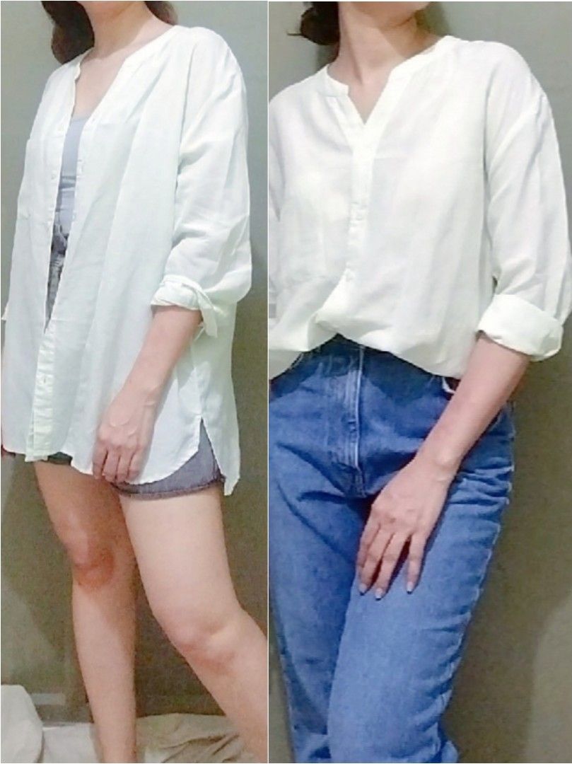 Linen Collarless Shirt (light) Lime Green (Category: Longsleeves) located in Cebu City. Submitted by laganda (Listing ID 1309548597, Image 1). Description: flawless free size ( bust 45" armhole 22" length 27") model size: medium.