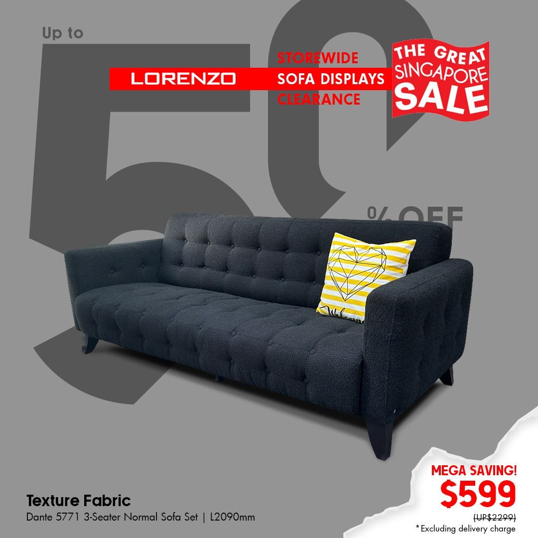 LORENZO CLEARANCE SOFA - 3 Seater Fabric Sofa (display set) (Category: Sofas) located in Singapore. Submitted by lorenzo.sg (Listing ID 1258258518, Image 1). Description: https://linktr.ee/lorenzosingapore ********************************** More information on https://linktr.ee/lorenzosingapore Follow Lorenzo Singapore for more promotion updates..