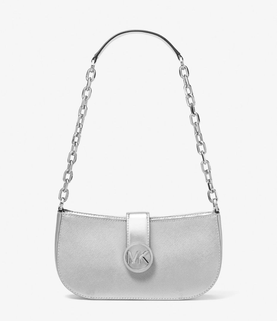 Michael Kors Carmen Small Metallic Shoulder Bag (Category: Luxury Bags & Wallets) located in Caloocan City. Submitted by yfb_31 (Listing ID 1309632156, Image 3). Description: brandnew original Michael Kors Carmen Small Metallic Shoulder Bag Shoulder bag • Metallic • 88.92% coated canvas/11.08% polyester • Trim: 100% polyurethane • Silver-tone hardware • 9.5”W X 5”H X 3”D • Handle drop: 14” • Interior details: 3 card slots • Lining: 100% polyester