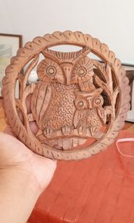 Mother and child  Wooden Owl sculpture Wall Decor