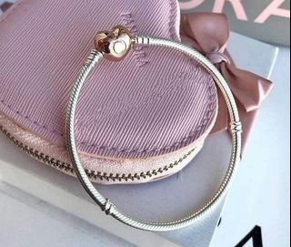 Pandora two tone rose gold heart ❤️ clasp snake chain bracelet
