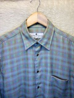 Pierre Balmain Green Checkered longsleeves one chest pocket textured fabric Medium on tag