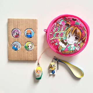 [set] shōjo pin / can badge, pouch, phone charm, keychains (t. trinkets, aniks, anik anik)
