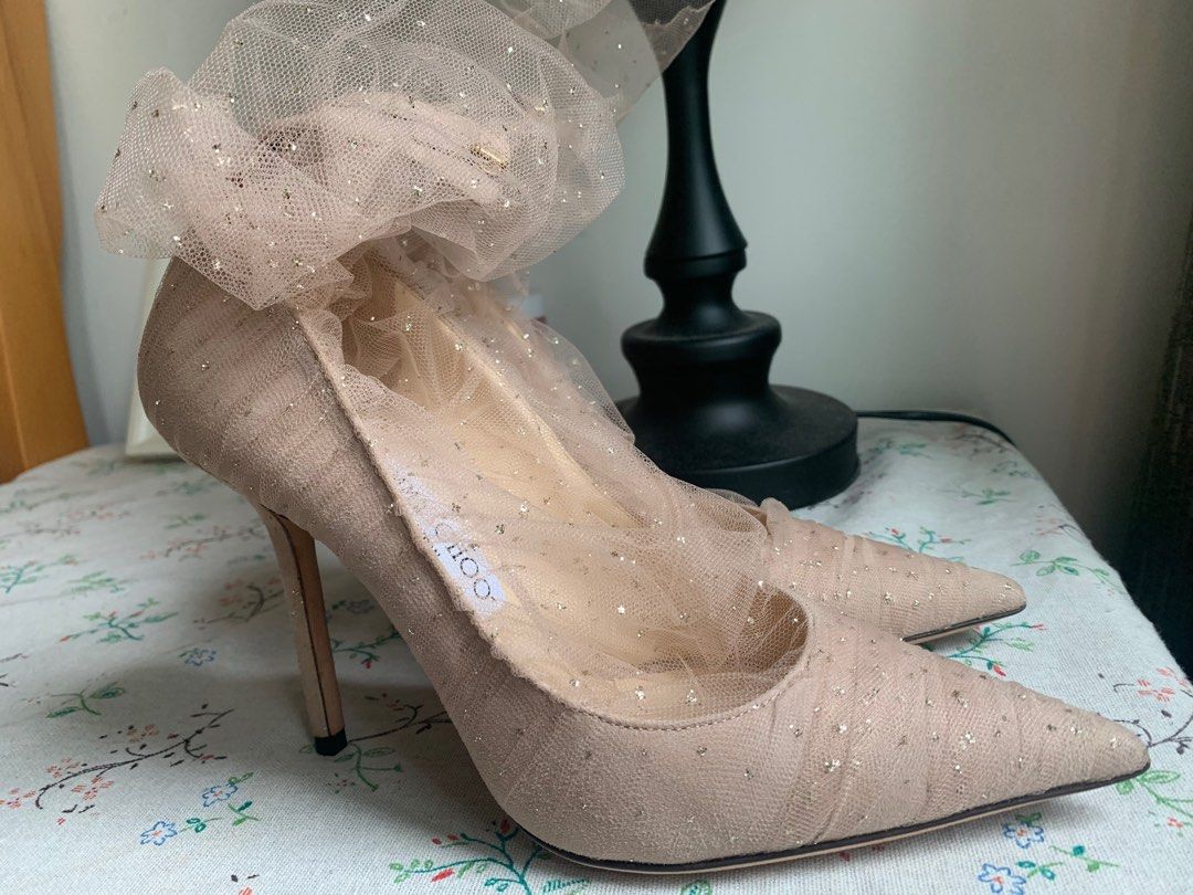 100 Authentic EU38 Jimmy Choo Heels Pumps wedding shoes Pink Lavish 100 Tulle Pumps Luxury Sneakers Footwear on Carousell
