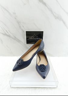 Tory Burch Blue Leather Pointed Cap Toe Ballet Flats