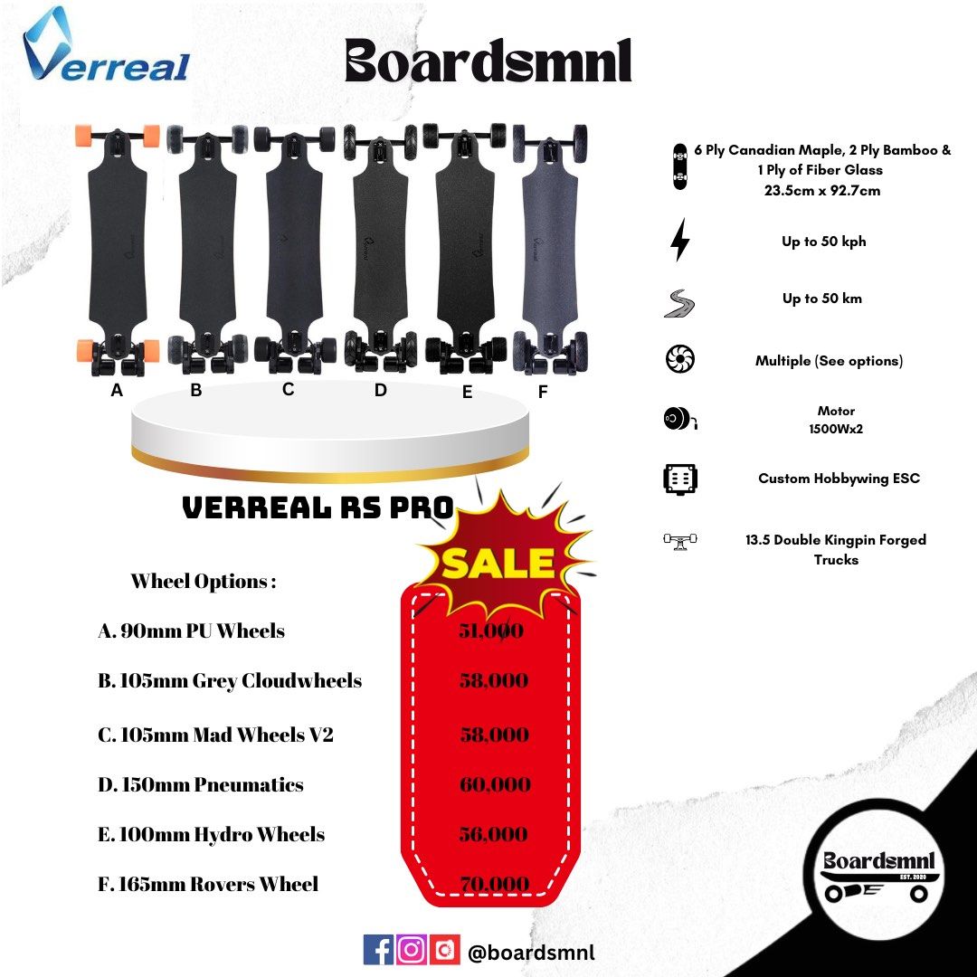 Verreal Boards ⚡️ (Category: Skates, Rollerblades & Scooters) located in Pasig City. Submitted by boardsmnl (Listing ID 1309687953, Image 3). Description: 𝙑𝙀𝙍𝙍𝙀𝘼𝙇 — Since 2017. A reliable and one of the best electric skateboard brands in the market. Verreal is built with very good parts, yet maintained at an affordable price since they do not want their products to be a privilege of the few. They like their boards to be ridden by as many p