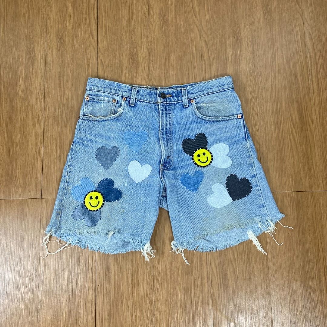Vintage 90s Levis 550 Shorts Pants Jeans Made in Usa Patchwork Hearts Distress High Waist Size 33 Women s Fashion Bottoms Shorts on Carousell