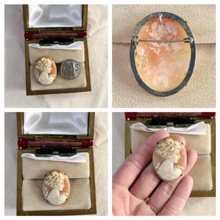 Vintage Cameo Shell Brooch Pendant Silver Setting