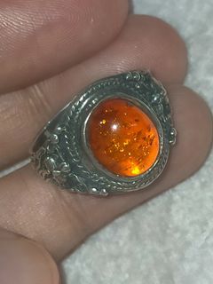 Vintage Silver 925 Amber Ring size 9