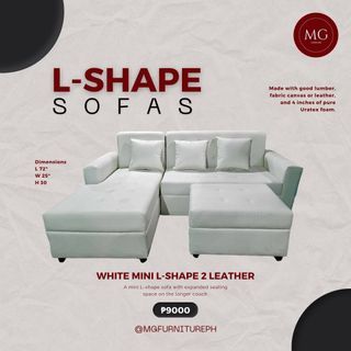 white leather mini L shape 2 sofa (ON HAND)