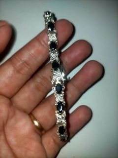 XO Sterling Silver 925 Onyx and Diamonds Tennis Bracelet 7.5 inches