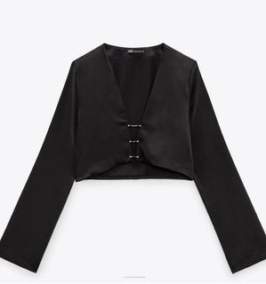 Zara Black Satin Silk Longsleeves Top