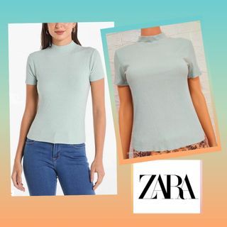 Zara Mint Green  Ribbed shirt M/SL