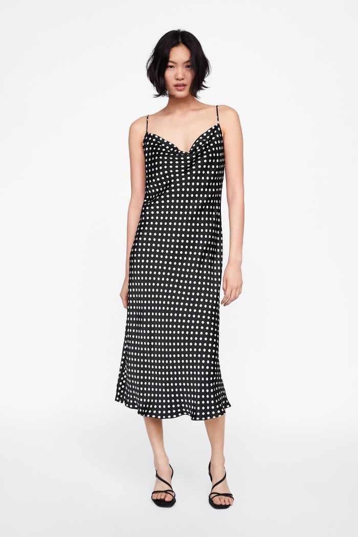 Polka dot satin dress zara outlet