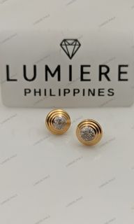 21K Saudi Gold Statement Earring - Thread Type | 8.7MM × 1.1CM | Yellow Gold × White Gold Accent | [LP-001390]