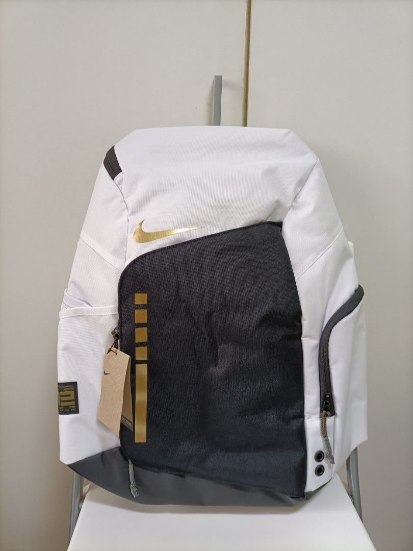 Authentic brand new with tags Nike hoops elite backpack whte black metallic gold 32L