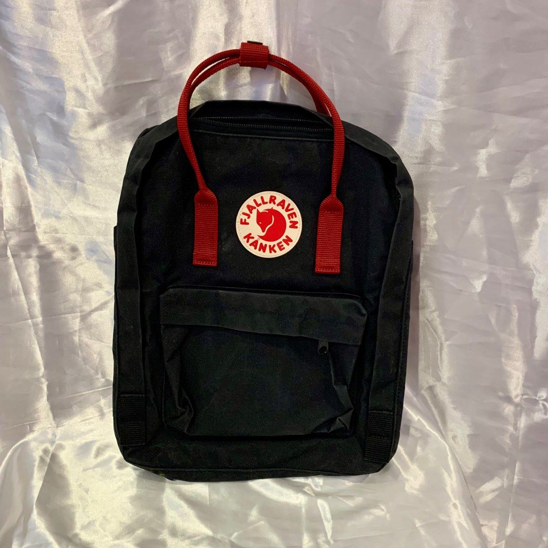 PRE LOVED Fjallraven Kanken Classic Backpack Red Handle Black Backpack For School Camp Work Casual Women s Fashion Bags Wallets Backpacks on Carousell