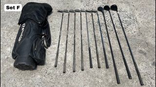 Assorted Golf clubs with PowerBilt Cart bag