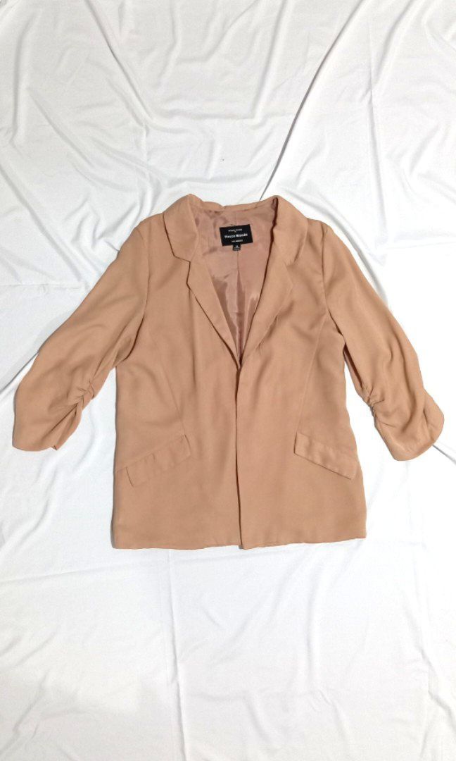 Blazer with ruched sleeve camel beige (Category: Coats, Jackets and Outerwear) located in Malabon City. Submitted by shopbargainph (Listing ID 1306618144, Image 1). Description: with lining, and usable pocket. used about 5 times only P800..