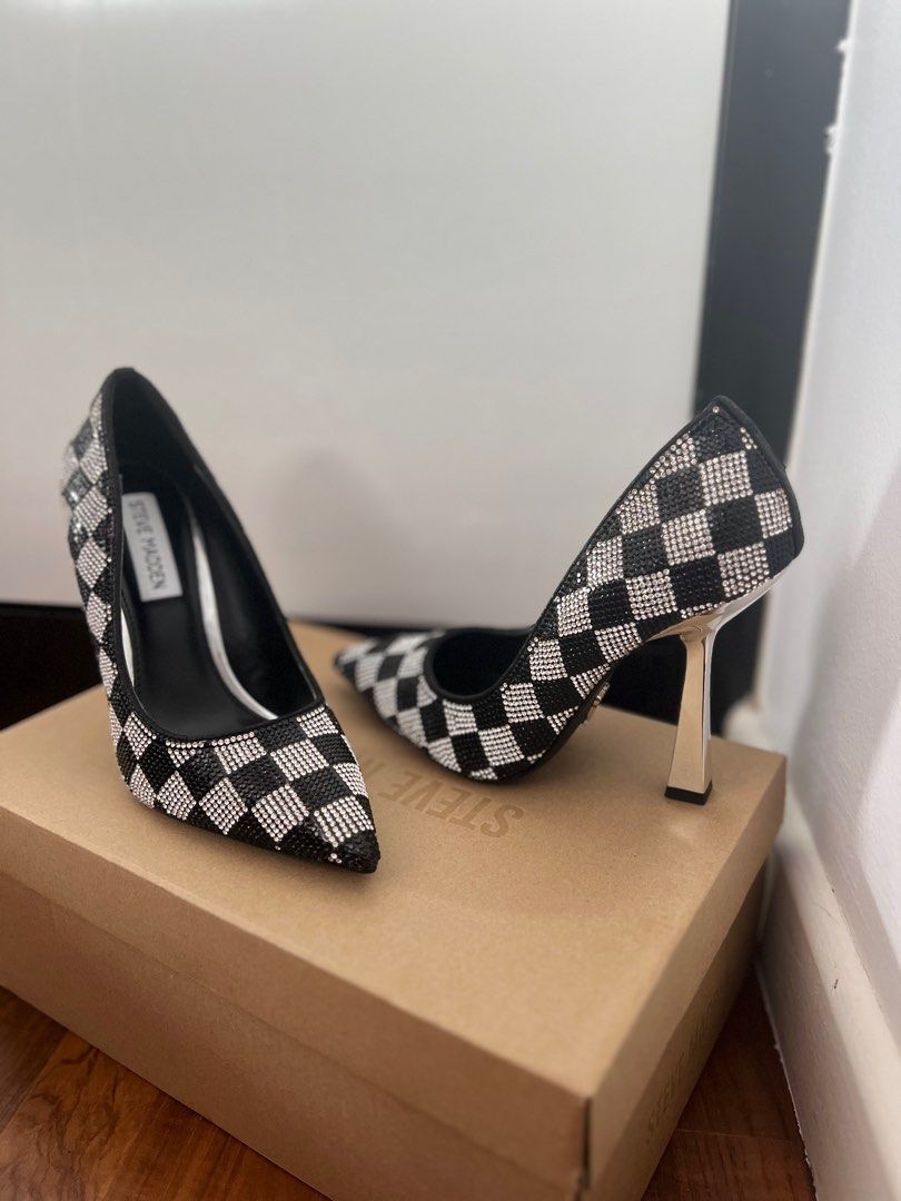 Brand New Steve Madden Black Silver Heels size 5.5